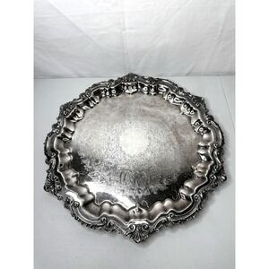 Wallace Silver Plated Serving Tray T 100 Ornate Floral Embossed Scalloped Edge